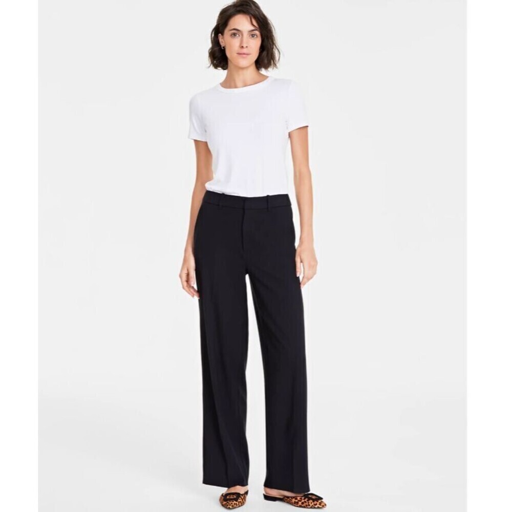 macys on 34th flowy trouser pants wide leg flat front womens size 4 short petite